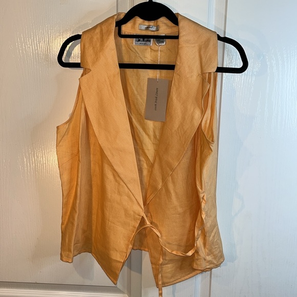 Edward 100% Irish linen sleeveless top. Orange crossbody tie.  large. Fall. - Picture 6 of 11